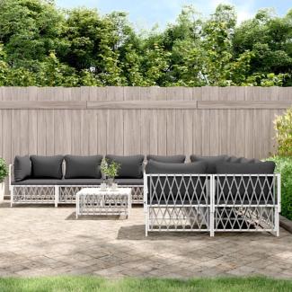 vidaXL 9-tlg. Garten-Lounge-Set mit Kissen Weiß Stahl