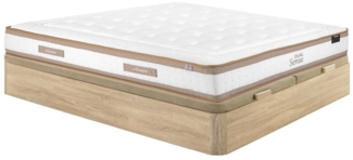 Vente-unique - Bett mit Bettkasten - 180 x 200 cm - Natur hell - Hybridmatratze 7-Zonen Taschenfederkern & Memoryschaum - Höhe 28 cm - MEYANI von YSMÉE