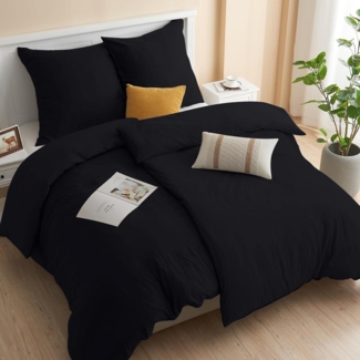 Ohano Bettwäsche 200x220 Mikrofaser Bettbezug 2 Kissenbezug Schwarz