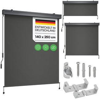 STEELSØN 'Azurian' Senkrechtmarkise 140x250 cm, anthrazit, wetterfest und UV-beständig, Außenrollo mit Kassette, Markise für Außen- und Innenbereich geeignet