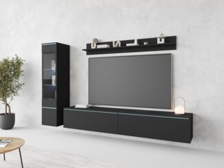 INOSIGN Wohnwand VERA I, Vitrinen Türanschlag links/rechts wechselbar, (Komplett-Set, 3-St), Mediawand 230 cm, Vitrine mit Verglasung, stehend und hängend