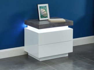 Vente-unique - 2er-Set Nachttische mit 2 Schubladen & LEDs - MDF lackiert - Weiß & Beton-Optik - HALO II
