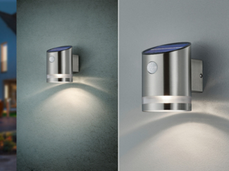Reality Leuchten LED Solar Außenwandleuchte Salta R22231107, Metall Nickel matt, inkl. 3 Watt LED, Bewegungssensor
