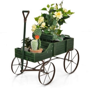 COSTWAY Blumenständer, Pflanzwagen mit 4 Metallrädern & Griff, 62x34x60cm