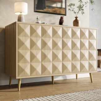 Flieks Sideboard (1 St, 120×35×78cm, mit verstellbaren Regalen und Metallbeine), Wohnzimmerschrank Mehrzweckschrank Seitenschrank Holzmaserung
