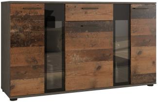 Furnix Sideboard Melides Anrichte mit Schublade 3-türig Glastüren 140 cm modern, 140,4x80x40,2 cm, pflegeleicht & zeitloses Design