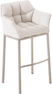 Barhocker GIBEL - Stoff Weiß 64 x 48 x 110 cm Silber | Barstuhl Mit Lehne Tresenhocker Tresenstuhl Kneipenhocker Kneipenstuhl