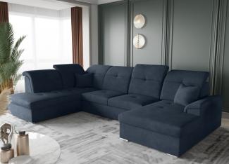 Wohnlandschaft Schlafsofa FREJA Stoff Brooklyn Marine Langer Schenkel Links