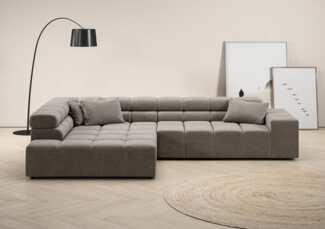 INOSIGN Ecksofa Ancona incl. Kopfteilverstellung, Zierkissen Breite 319cm, L-Form, wahlweise motorische Sitztiefenverstellung, auch in Cord + Easy Care