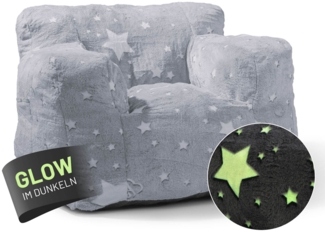 LUMALAND Sessel „Glow in the Dark“ - Kids Size - Sternen-Design - Bezug soft & waschbar - Grau