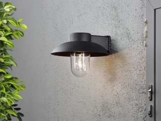 LED Außenwandleuchte aus Aluminium Schwarz & Klarglas, Höhe 21cm