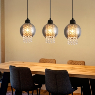 ZMH Pendelleuchte Esstisch Esszimmerlampe Hängend - Hängelampe Wohnzimmer Glas Esstischlampe Schwarz Schlafzimmer 3 Flammig E27 Hängeleuchte Modern Pendellampe Kristall für Küche(ohne Leuchtmittel)