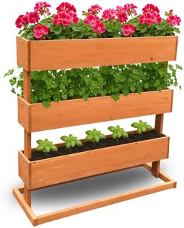 Coemo Mittleres Vertikalbeet Braun Hochbeet 3 Etagen inkl. Pflanzfolie 50 x 30 x 75