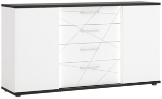 Lomadox Sideboard VISALIA-129, Kommode 161cm, in weiß Hochglanz mit Eiche schwarz