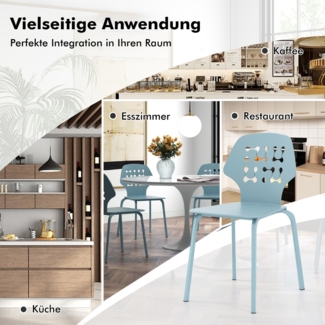 Metall Esszimmerstuhl Set von 4 Moderner Küchenstuhl mit durchbrochenem Rückenlehne Blau