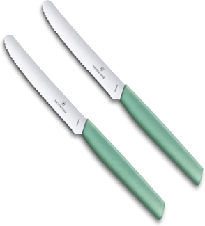 Victorinox 2 Stück Tafelmesser - Tomatenmesser Swiss Modern mit Wellenschliff rostfrei - Swiss Made - mint-green/Grün