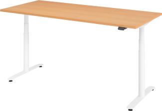 bümö elektrisch höhenverstellbarer Schreibtisch 180x80 cm mit Memory, Bluetooth & App-Steuerung - Schreibtisch höhenverstellbar elektrisch , elektrischer Schreibtisch Buche, Gestell weiß, XDLR-19-6-W