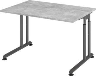 bümö höhenverstellbarer Schreibtisch Z-Serie 120x80 cm in Beton, Gestell in Graphit - PC Tisch klein für's Büro manuell höhenverstellbar, Computertisch verstellbar, ZS-12-M-G