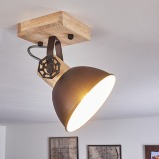 hofstein Deckenleuchte »Cotes« verstellbare Wandlampe aus Metall/Holz in Anthrazit/Weiß/Braun, ohne Leuchtmittel, 1xE27, Wandspot im Retro/Vintage Design