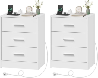 Woltu Nachttisch (2-St), mit Ladefunktion, Steckdose, 3 Schubladen, Modern