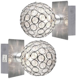 2er Set LED Wandleuchte, Aluminium, Kristalle, H 11 cm