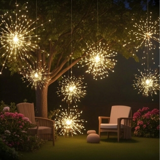 Salcar LED Solarleuchte LED Solarleuchte Außen Feuerwerk LED Solar Gartendeko 90 LED Warmweiß, 26cm Feuerwerk hängend Dämmerungssensor Wasserdicht