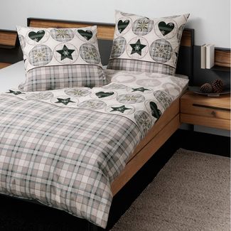 Janine Feinbiber Bettwäsche Davos 65179-06 Kariert Grau Taupe 135x200