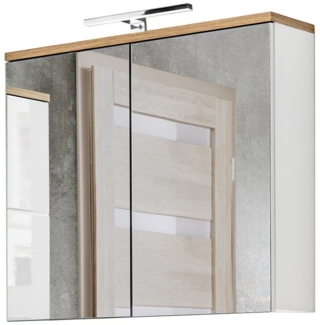 Badezimmer Spiegelschrank 80 cm LED-Beleuchtung LUTON-56 in weiß mit Wotan Eiche Nb, B/H/T ca. 80/70/20 cm