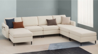 VASAGLE Ecksofa 7 Teile, Modulares Sofa, 7-Sitzer, Schlafsofa, L-förmiger Couch mit Armlehnen