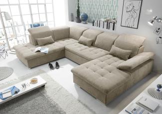 Couch WAYNE L Sofa Schlafcouch Wohnlandschaft Schlaffunktion beige sand U-Form links