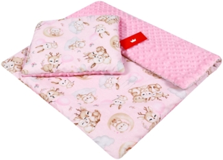 Kinderdecke BABYLUX Babydecke MINKY 2Set Kuscheldecke Decke 75 x 60cm Kinderwagen, BabyLux, MP162 Rosa + Schnuckis