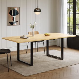 Merax Ausziehbarer Esstisch mit 3 Längen, 140/180/220*80 cm, geeignet für 6-10 Personen, rechte Form, Metallbeine, Eichenfarbe