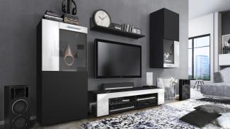 Vladon Wohnwand Movie, Anbauwand bestehend aus 1 TV-Board, 2 Vitrinen und 1 Regal, Schwarz matt/Schwarz matt/Weiß Hochglanz (Gesamt: 300 x 190 x 39 cm)