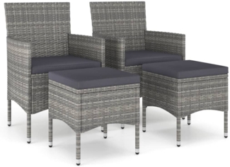 vidaXL 4-tlg. Gartenstuhl und Hocker Set Poly Rattan Grau 310611