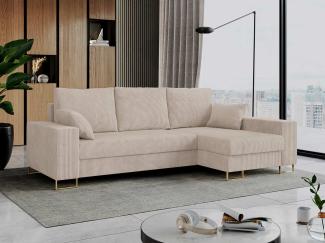 Ecksofa, Bettsofa, L-Form Couch mit Bettkasten - DORIAN-L - Beige Cord