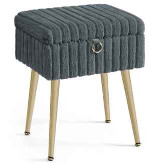 SONGMICS Schminktisch-Stuhl, Hocker mit Stauraum, Schminkhocker, Fußhocker, Metallbeine, gepolstert, verstellbare Füße, Wohnzimmer, Schlafzimmer, Ankleidezimmer, schiefergrau