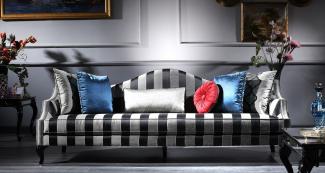 Casa Padrino Luxus Barock Sofa Silber / Schwarz 245x92 x H. 93 cm - Gestreiftes Wohnzimmer Sofa