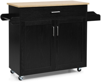 Küchenwagen Kücheninsel mit Schublade und höhenverstellbare Ablage 116 x 40 x 85 cm Schwarz + Natur