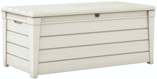 Dmora Aufbewahrungstruhe für draußen Wawa, Gartenbox, Outdoor-Truhe, Stauraumbank für außen, 145x70 h60 cm, Weiß