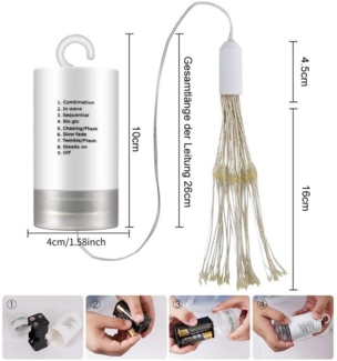 Rosnek LED-Lichterkette Feuerwerk, 198LEDs, Timer, Für Hochzeit Weihnachtsdeko, Fernbedienung, Kupferdraht, Batterie