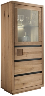 Lomadox Highboard WINCHESTER-69, Standvitrine Schrank 65 cm Eiche massiv geölt Hirnholz-Detail