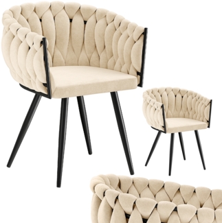 skølm 'Sudri' Esszimmerstühle, 6er Set, creme beige, gepolstert mit Samtbezug, bis 120 kg belastbar, höhenverstellbar