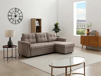 Vente-unique - Ecksofa mit Schlaffunktion, umstellbar – Stoff – Taupe – DERAMOP