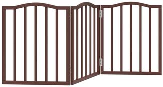 vidaXL Hundetor 3-TLG, Hundegitter Faltbar Pflegeleicht, Schutzgitter für Wohnzimmer Küche Treppe, Haustiertor Türschutzgitter, Braun Pappelholz