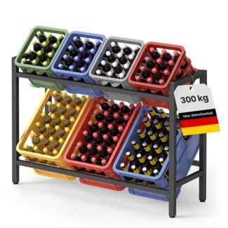 SONGMICS Getränkekistenregal, 2 Ebenen, für 6 Kisten, Aufbewahrungsregal, Jede Ebene bis 150 kg belastbar, Stahl, Getränkeregal, für Küche, Wohnzimmer, Garage, tintenschwarz