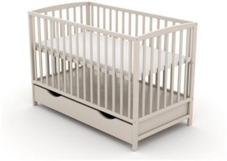 Baby-Delux Babybett Taupe Gitterbett Bettkasten Schutzgitter, Kinderbett 60x120 Kiefernholz Schublade Barriere Matratze