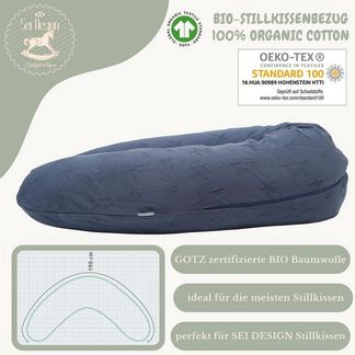 sei Design Stillkissenbezug 190x30 gestrickt aus 100% Bio Organic Baumwolle, BEZUG für Stillkissen XXL Lagerungskissen Schwangerschaftskissen, Seitenschläfer-Kissen - 190x30 cm, waschbar