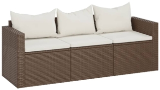 vidaXL Gartensofa 3-Sitzer mit Kissen Braun Poly Rattan 362326