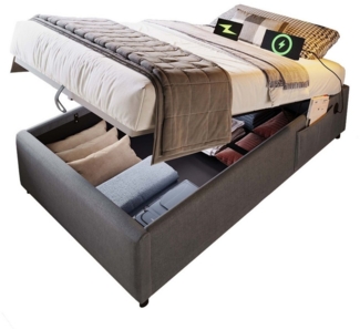 OKWISH Polsterbett Ohne Kopfteil (Funktionsbett, Struraumbett Hydraulisch mit Bettkasten, 1-tlg, 90x190 cm, ohne Matratze), mit USB- C, Seitentasche und Vollflächiger Lattenrost