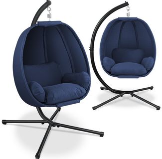 KESSER® 'Luxe' Hängesessel mit Gestell, inkl. Sitz- & Rückenkissen, Seitenpolsterung, blau, für Indoor & Outdoor, bis 150 kg belastbar